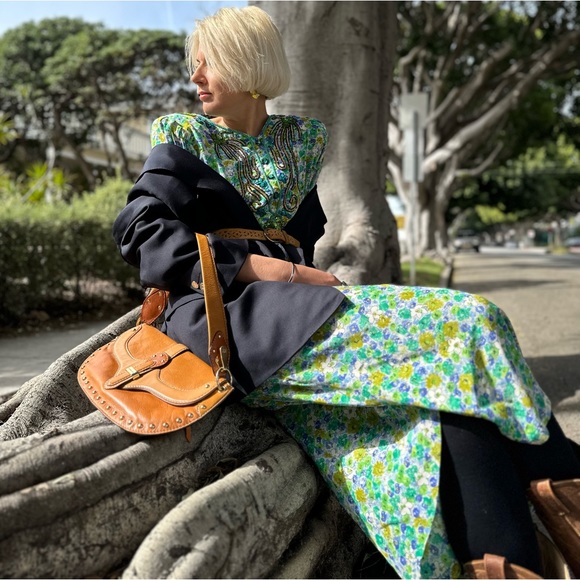 Flower silk dress/size M/ - Picture 4 of 7